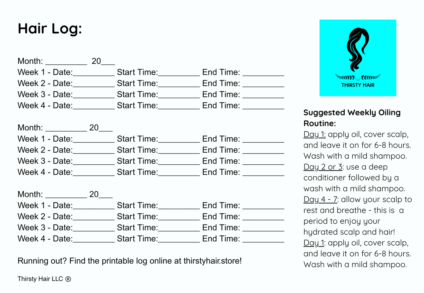 Free Hair Oiling Schedule Card